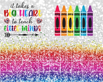 2 PNG Insegnante tumbler wrap Ci vuole un grande cuore per insegnare alle piccole menti Crayon Personalizza sublimazione Tumbler Wrap Download digitale SVG Regalo
