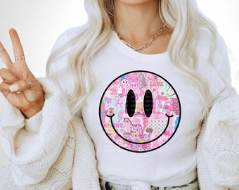 Preppy PNG Pink Smile Face PNG SVG sublimation Digital Download Original Design Pattern