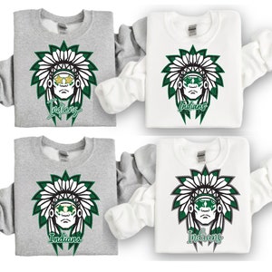 Preppy Green Indian PNG, Gold Star Eye Indian High School Mascot Design for Sublimation College University Trendy Game Day Team Shirt Bundle