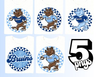 5 PNG Preppy Columbia Blue Bruins Mascot Full Body Png Digital Download Sublimation High School Bruins Glitter Text