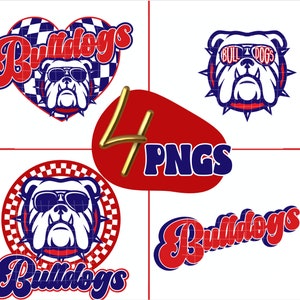 Preppy Red  Blue Bulldog PNG Sunglasses Bulldog High School Mascot Design 4 Sublimation College University Trendy Team Game Shirt Bundle