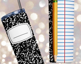 Png Black Composite Notebook PNG  Teacher Tumbler Wrap Sublimation Digital Design Image File Personalize Notebook Paper Pencil Wrap