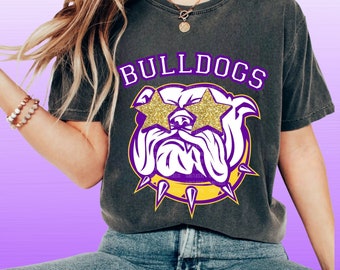 5 Preppy Purple Yellow Bulldog PNG Gold Star Eye Bulldog High School Mascot Sublimation College University Trendy Game Day Team Shirt Bundle
