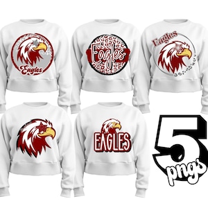 Águilas de estilo preppy PNG Ojo de estrella Diseño digital Descarga de sublimación Camisetas Vasos Águilas Mascota de la escuela secundaria Águila roja granate Palabra Texto Leopardo