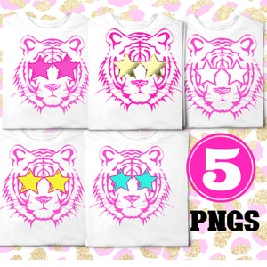 5 Preppy Pink cat Sunglasses Star Eye,  High School Mascot Sublimation Design Trendy Game Team Shirt Bundle dtf