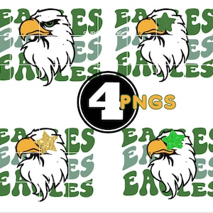 Preppy Mascot Green Eagles  PNG with Star Eye Digital Design Download Sublimation Shirts Tumbler wrap  DTF Eagles School Mascot Word Text