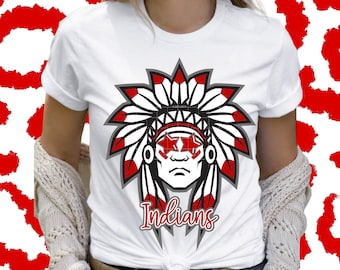 Preppy Red Indians PNG, Gold Star Eye Indians High School Mascot Design Sublimation for College University Trendy Game Day Team Shirt Bundle