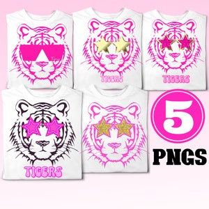 5 Pink  Preppy Mascot Head  Cat PNG  Star Eye Sunglasses  Design Sublimation Trendy Shirt Bundle