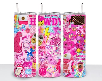 5 Preppy Tumbler Wrap PNG, Bundle of 5, Teen Girl Trendy Digital Download Design Sublimation 20oz Straight Preppy Tumbler Wrap happy face