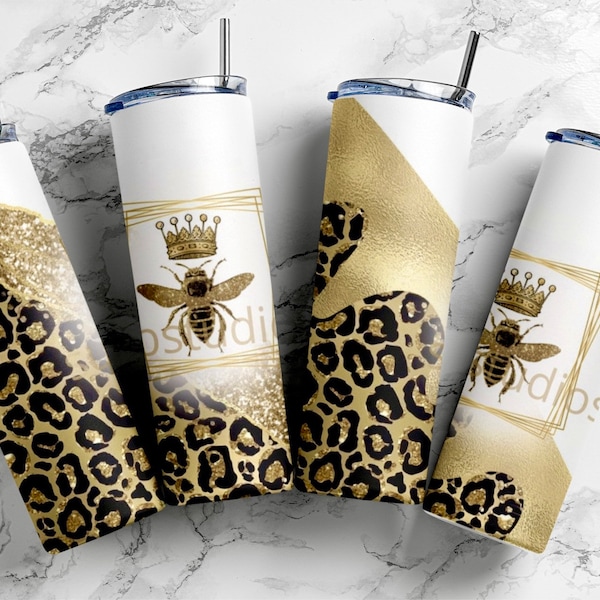 5 Queen Bee PNG SVG leopard and drip tumbler wrap Sublimation design Immediate Digital Download sized for 20 oz tumbler