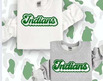 2 Green Indian Word Text Indians High School Mascot Sublimation Design College University Trendy Game Day Team Shirt Bundle dtf