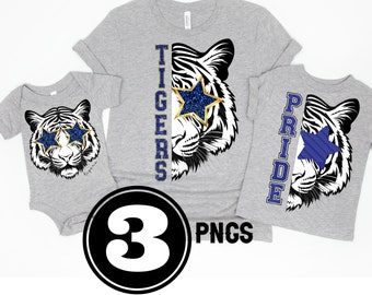 Preppy Blue Tiger PNG With Sunglasses Star Eye Tiger Word Blue Glitter Tiger Sublimation