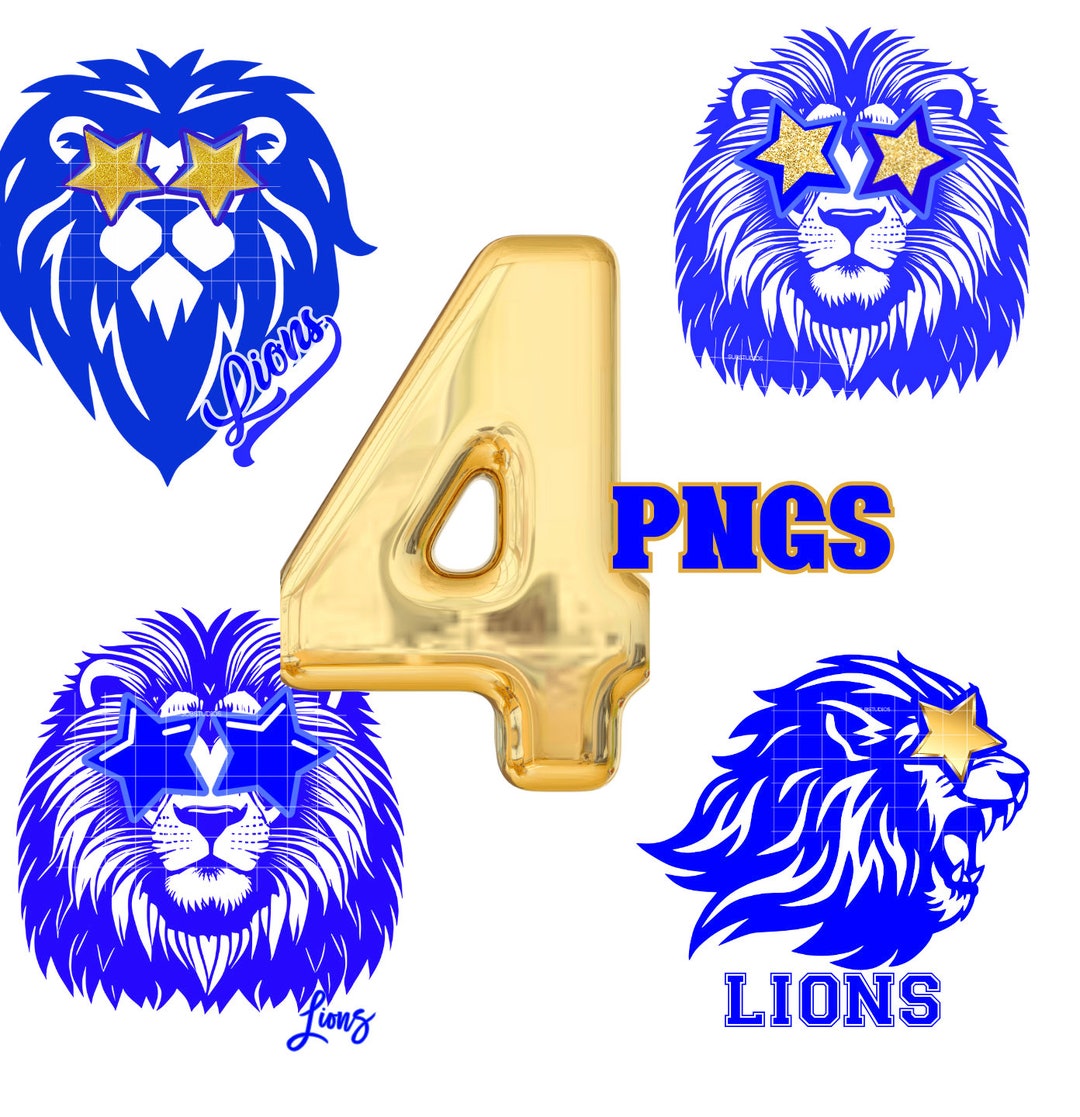 5 PNG Preppy Blue Lions Gold Star Eye, Lion High School Mascot Design ...