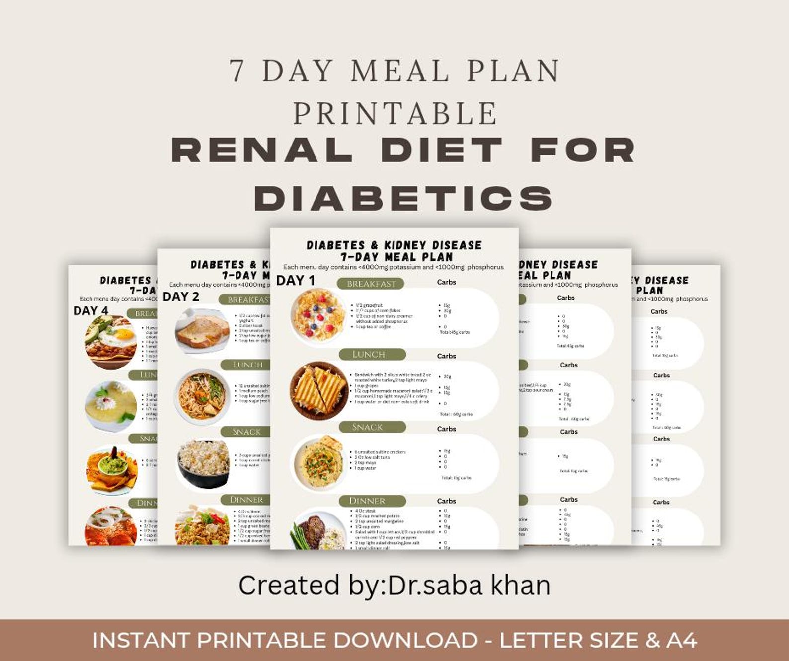 Diabetes and CKD Meal Plan Printable Renal Diet and Diabetic Friendly Low Potassium and ...