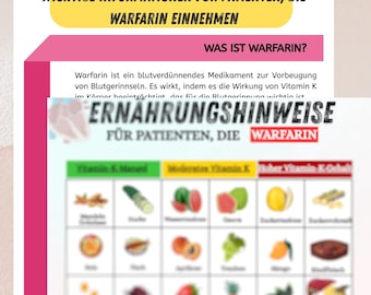 Vitamin K Food Chart for Warfarin Patients, German Language Diet Guide, Medical Nutrition Poster, INR Tracking, Blood Thinner Diet Plan
