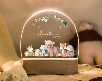 personalized cute animal night light, custom night lamp acrylic, baby gift birth, birthday gift for children, children's room night light