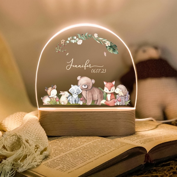 personalized cute animal night light, custom night lamp acrylic, baby gift birth, birthday gift for children, children's room night light