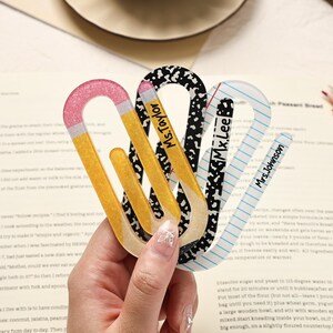 Custom Jumbo Acrylic Paper Clip Bookmark, Personalized Teacher Gift, Cute Back to School Teacher Appreciation Gift Set, Name Paper Clip Gift