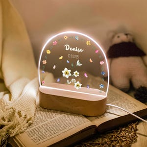 Personalised Baby Night Light, Birth Month Flower Plaque, Floral with Name Birthday Gift, Bedroom Bedside Light, Nursery Decor, Easter Gift