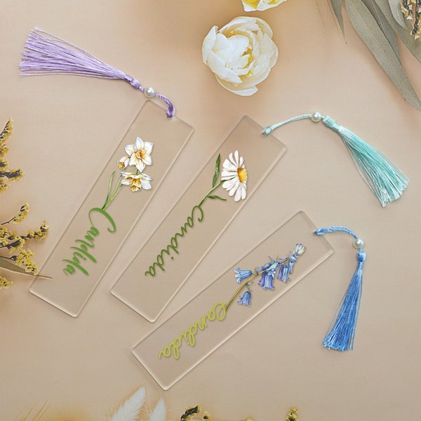 Custom Birth Flower Bookmark, Personalized Floral Bookmark for Women, Gift For Book Lovers, Unique Bookmarks, Aesthetic Bookmark with Tassel