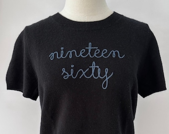 Embroidered Cashmere Made to order, Short Sleeve Personalized Sweater, Chainstitch Embroidery T-shirt For Her, Bride Bachelorette Party Gift