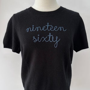 Embroidered Cashmere Made to order, Short Sleeve Personalized Sweater, Chainstitch Embroidery T-shirt For Her, Bride Bachelorette Party Gift