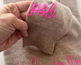 Special Add-On: Monogrammed Embroidery Sleeve/Wrist for a Concurrent Cashmere Order Being Purchased, 1-3 Initials Above Sleeve Band