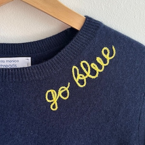 Personalized Embroidered Cashmere School Spirit Shirt, College Clothing Sweater, Chainstitch Embroidery Sweater, Game Day Tailgate Apparel image 1