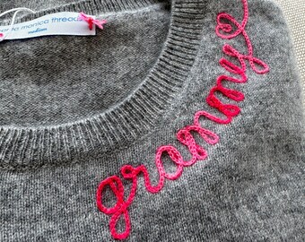 GRAMMY Heart Embroidered Cashmere Sweater,  Lightweight Summer Cashmere Clothing for Her, Mom Gift for Grandma Shirt, New Grandmother Gifts