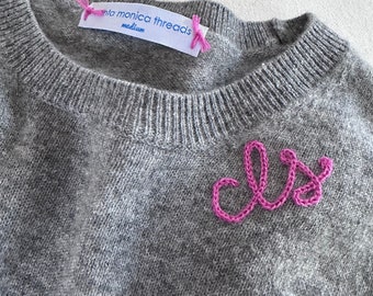 Monogram Embroidered Cashmere Sweater for Women, Personalized Chainstitch Embroidery, Gift for Bridal Party, Hostess Gift, Bachelorette Gift