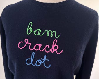 Mahj Embroidered CASHMERE Personalized Bam Crack Dot Sweater, Mahjong Player Lover Gift, Gift for Mom Grandmother Nana, Vintage Chainstitch