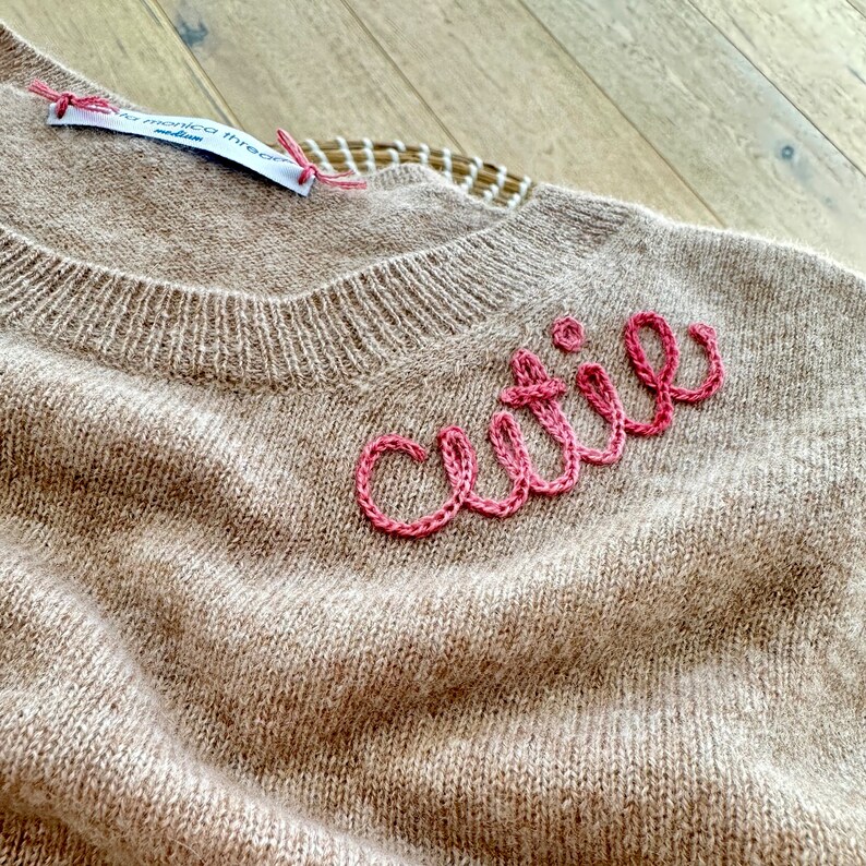 Monogram Embroidered Cashmere Sweater for Women, Personalized Chainstitch Embroidery, Gift for Bridal Party, Hostess Gift, Bachelorette Gift image 9