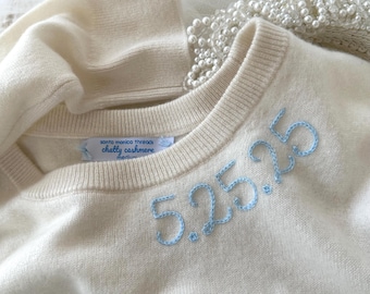 Personalized Bride Wedding Engagement 100% Cashmere Sweater, Custom Chainstitch Embroidery, Something blue, Wedding Engagement Gift for Her