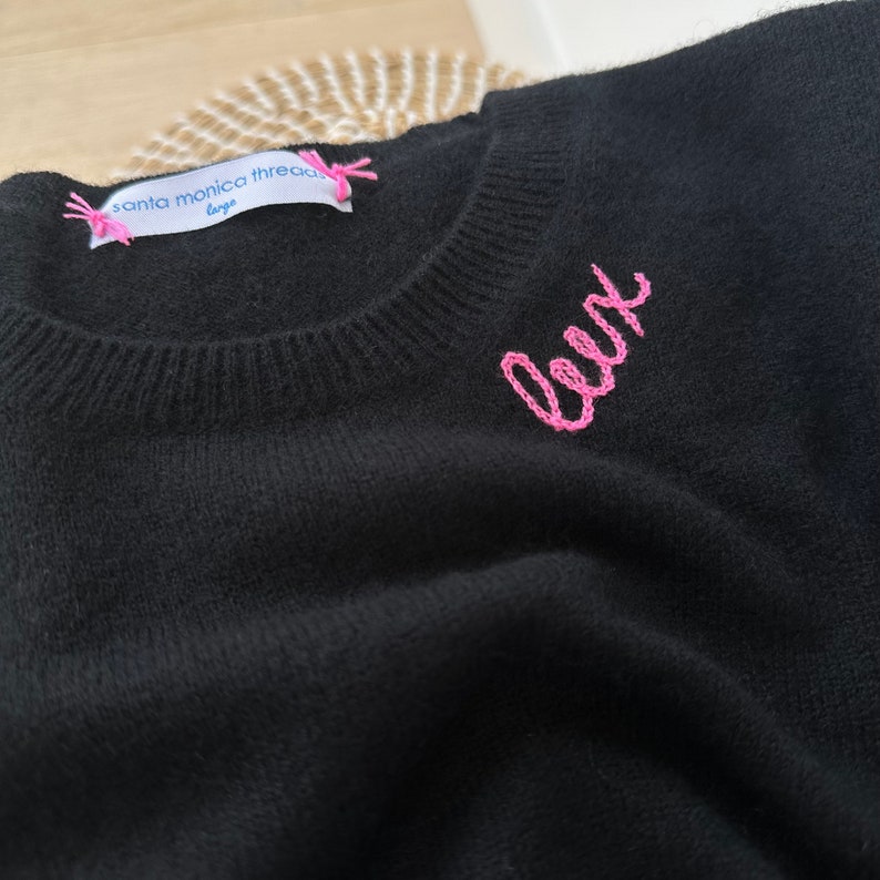 Monogram Embroidered Cashmere Sweater for Women, Personalized Chainstitch Embroidery, Gift for Bridal Party, Hostess Gift, Bachelorette Gift image 3