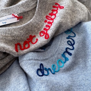 Personalized Embroidered Cashmere School Spirit Shirt, College Clothing Sweater, Chainstitch Embroidery Sweater, Game Day Tailgate Apparel