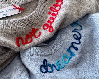 Personalized Embroidered Cashmere School Spirit Shirt, College Clothing Sweater, Chainstitch Embroidery Sweater, Game Day Tailgate Apparel