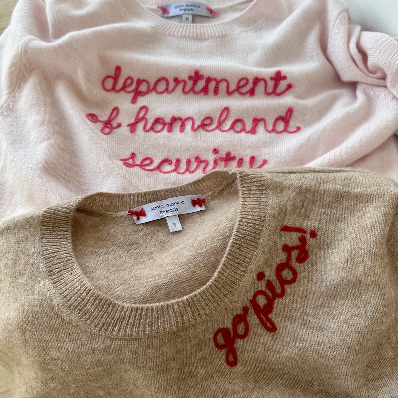 Customized Lightweight 100% CASHMERE Sweater, Embroidered Cashmere Clothing for Women, Chainstitch Embroidery Funny Shirt, Trendy Crewneck image 6