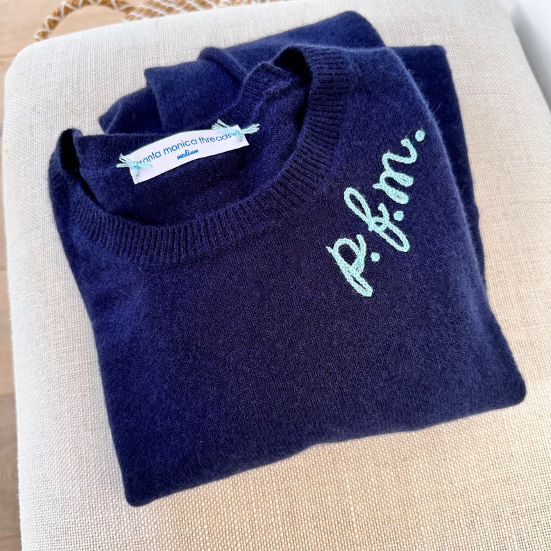 Monogram Embroidered Cashmere Sweater for Women, Personalized Chainstitch Embroidery, Gift for Bridal Party, Hostess Gift, Bachelorette Gift image 8
