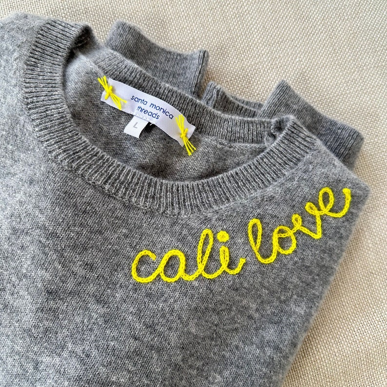 Customized Lightweight 100% CASHMERE Sweater, Embroidered Cashmere Clothing for Women, Chainstitch Embroidery Funny Shirt, Trendy Crewneck image 1