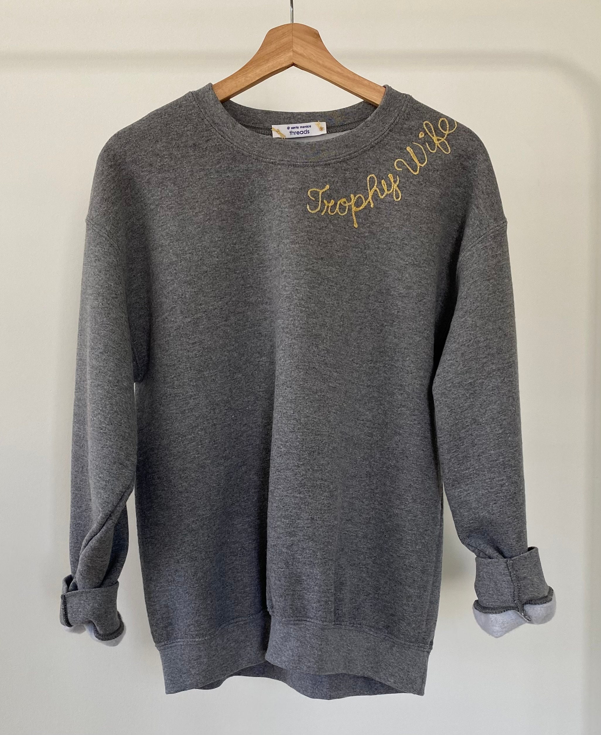 Embroidery TROPHY WIFE Neckline Sweatshirt Gray & Yellow - Etsy