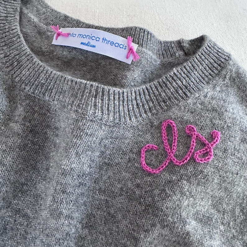 Monogram Embroidered Cashmere Sweater for Women, Personalized Chainstitch Embroidery, Gift for Bridal Party, Hostess Gift, Bachelorette Gift image 1