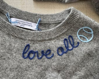 Personalized Tennis Theme Embroidered Cashmere, Name on Sweater with Tennis Ball, Tennis Club Team Shirt,  Tennis Lover Gift