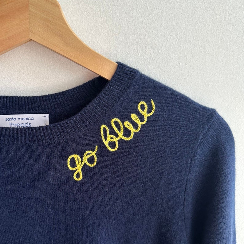 Personalized Embroidered Cashmere School Spirit Shirt, College Clothing Sweater, Chainstitch Embroidery Sweater, Game Day Tailgate Apparel image 1