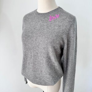 Monogram Embroidered Cashmere Sweater for Women, Personalized Chainstitch Embroidery, Gift for Bridal Party, Hostess Gift, Bachelorette Gift image 4