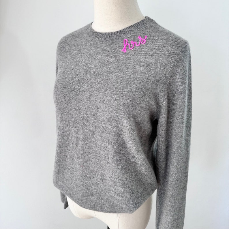 Monogram Embroidered Cashmere Sweater for Women, Personalized Chainstitch Embroidery, Gift for Bridal Party, Hostess Gift, Bachelorette Gift image 4