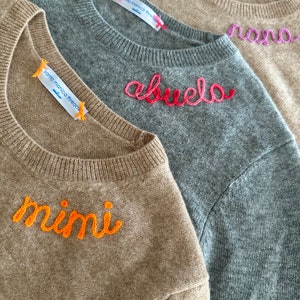 Customized Lightweight 100% CASHMERE Sweater, Embroidered Cashmere Clothing for Women, Chainstitch Embroidery Funny Shirt, Trendy Crewneck image 8