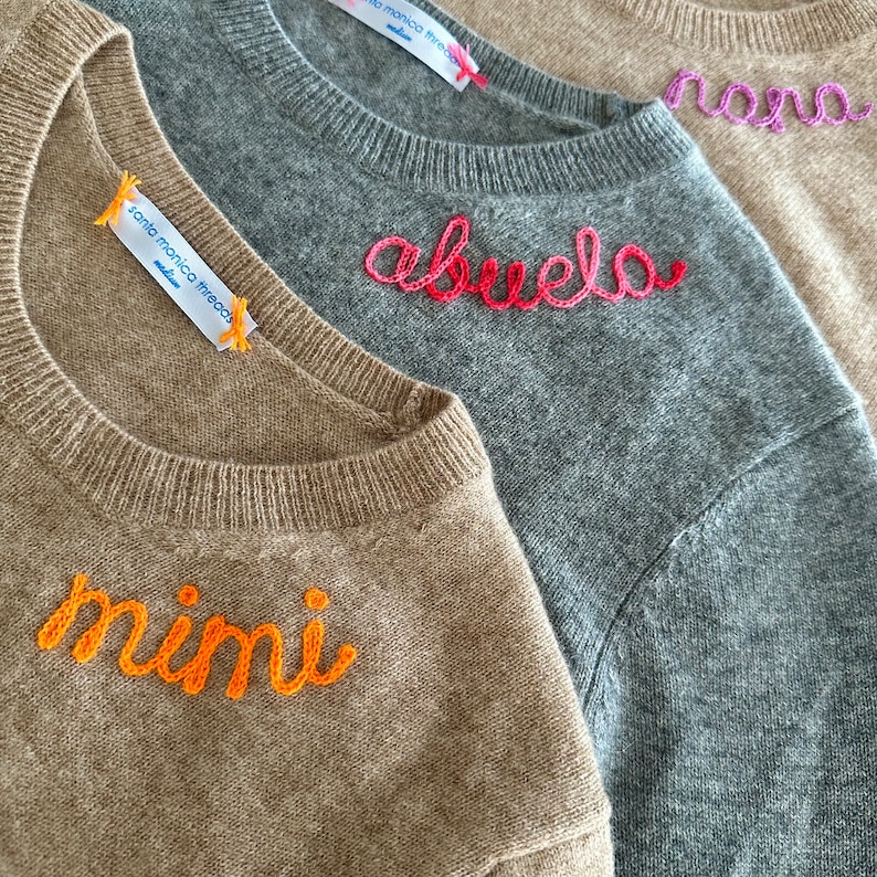 Customized Lightweight 100% CASHMERE Sweater, Embroidered Cashmere Clothing for Women, Chainstitch Embroidery Funny Shirt, Trendy Crewneck image 8