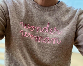 Extended Shipping Reserved / Customized 100% CASHMERE Sweater, Embroidered Cashmere Clothing for Women, Chainstitch Embroidery Funny Shirt