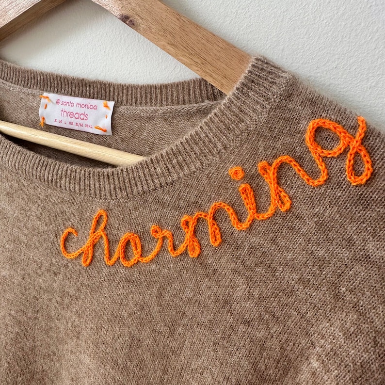 Personalized Embroidered Cashmere School Spirit Shirt, College Clothing Sweater, Chainstitch Embroidery Sweater, Game Day Tailgate Apparel image 5