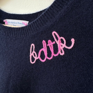 Monogram Embroidered Cashmere Sweater for Women, Personalized Chainstitch Embroidery, Gift for Bridal Party, Hostess Gift, Bachelorette Gift image 2